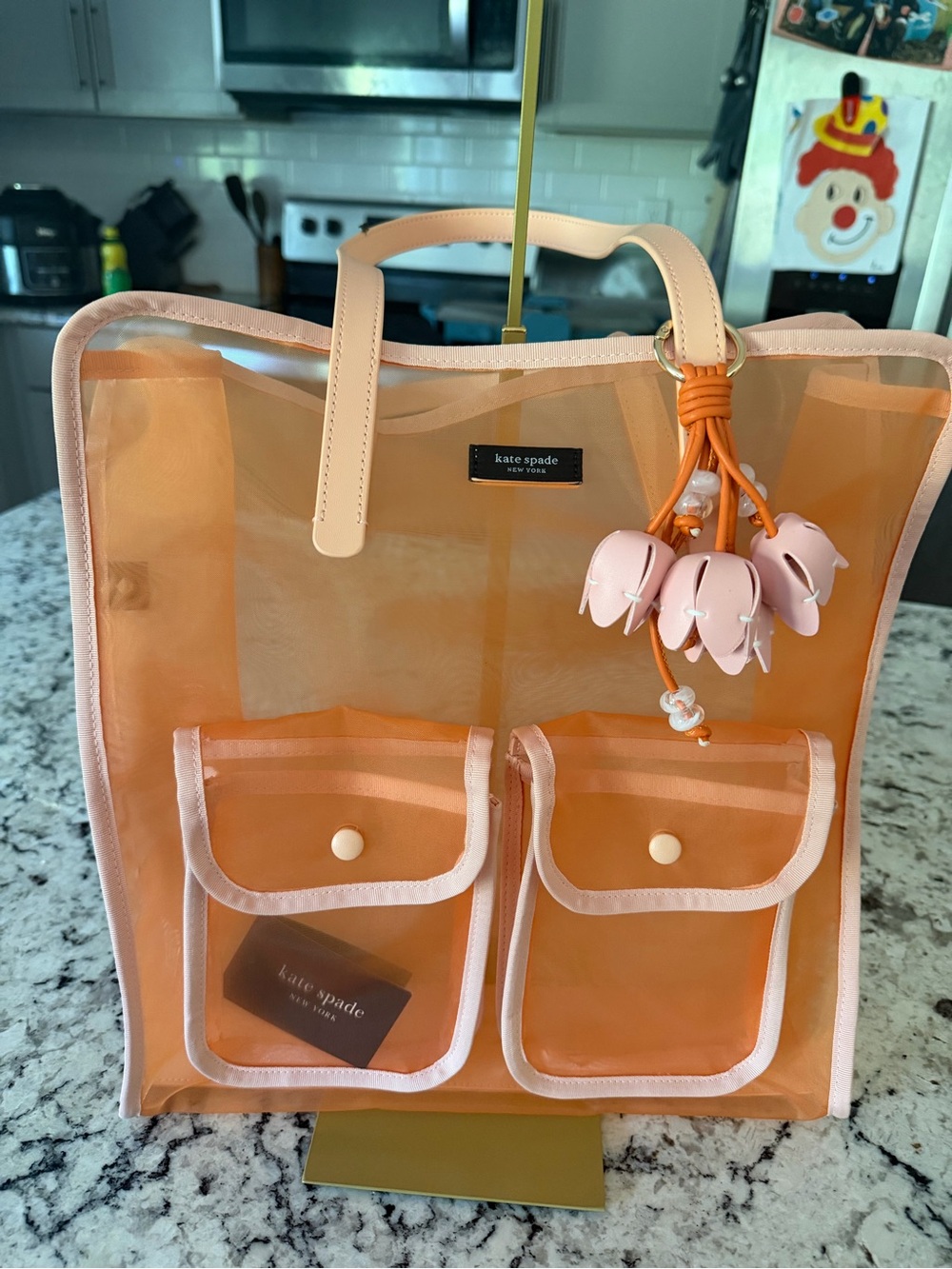 kate spade light cantaloupe Mesh Tote with Floral Charm Accent